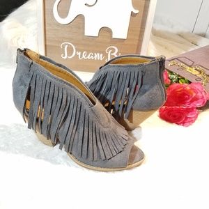 DOLCE BY MOJO MOXY Peep- Toe Fringe Tabby Booties